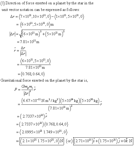 (1) Directi on of force exerted on a planet by the star in the unit vector notati on can be expressed as follows: Ar = (7x10