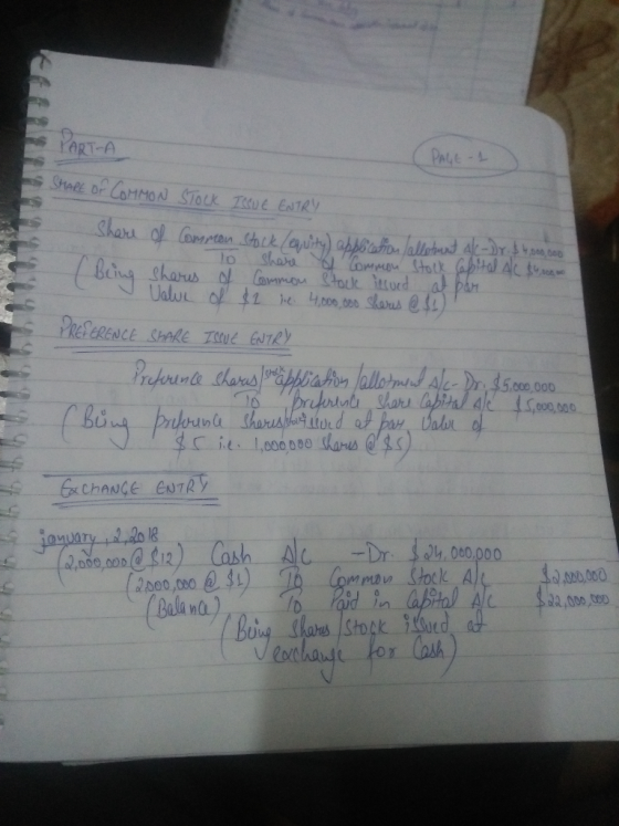 PART-A PAGE 1 Stol of COMMON STOCK Tscue ENTRY Share of common stock/equity) application / allotment al-Dr. $4,000,000 10 Sha