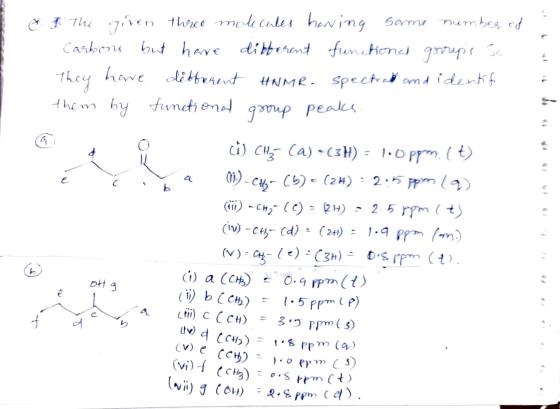 & I The I given three molecules having same number of Carbons but have different functional gorrups So they have different U