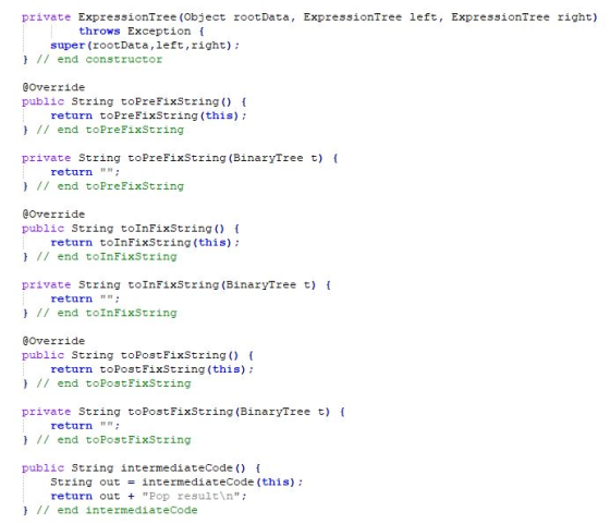 private ExpressionTree (Object rootData, ExpressionTree left, ExpressionTree right) throws Exception { super (rootData, left,