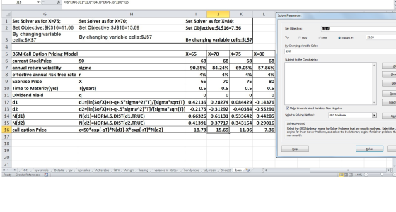 J16 fac =J6*EXP(-J11*J10) *J14-19*EXP(-18*J10)*115 H Solver Parameters KL Set Solver as for X=80; Set Objective:$L$16=7.36 Se