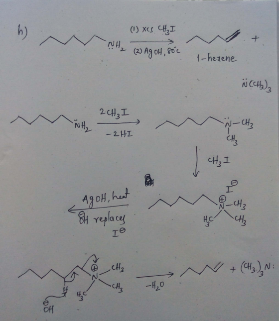 (1) XCS. CH₂ I 1.H₂ (2) Ag OH, soc 1-hexene N (CH3)₂ 2. CH₂ I N CH₂ -2HI -2_7 CH₂ I < Ag OH, heat - CH₂ 84 replaces IO + (43)