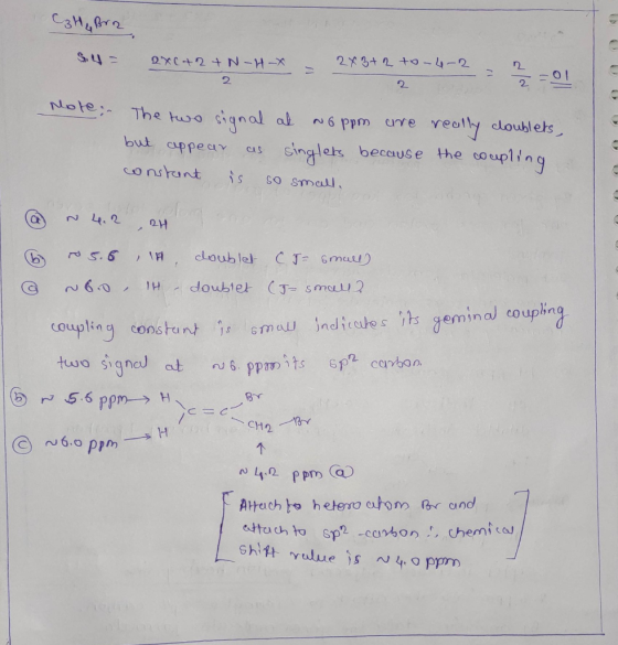 знако Sill= 2x(+2+N-H-X 2x3+2 to-4-2 2 Mote. The two signal at Noppm are really cloublets, but appear as singlets because the