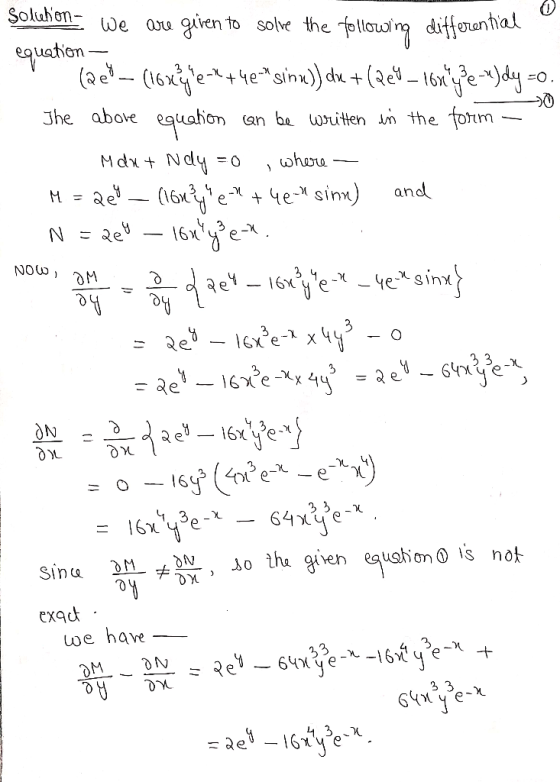 Soluhon we au giren to solve the olon difforental eauction (a (16x e-e* sinn)). - 16fe-)dy form 4 3 Jhe abore ariation an be