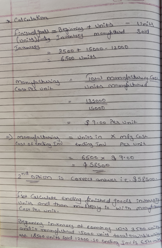calculation Calculation finished goods - Beginning & Units - (units) Ending Inventory manufactured Unit sold Inventory 3500 +