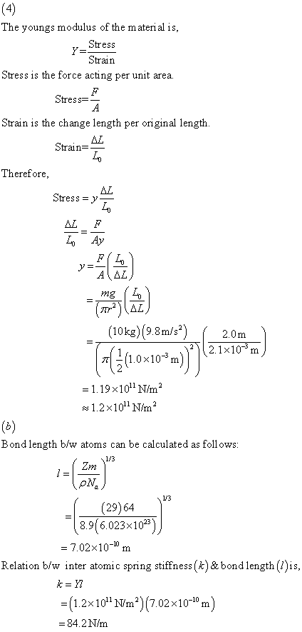 (4) The youngs modulus of the materi al is, Stress Y= Strain Stress is the force acting per unit area. Stress=: Strain is the