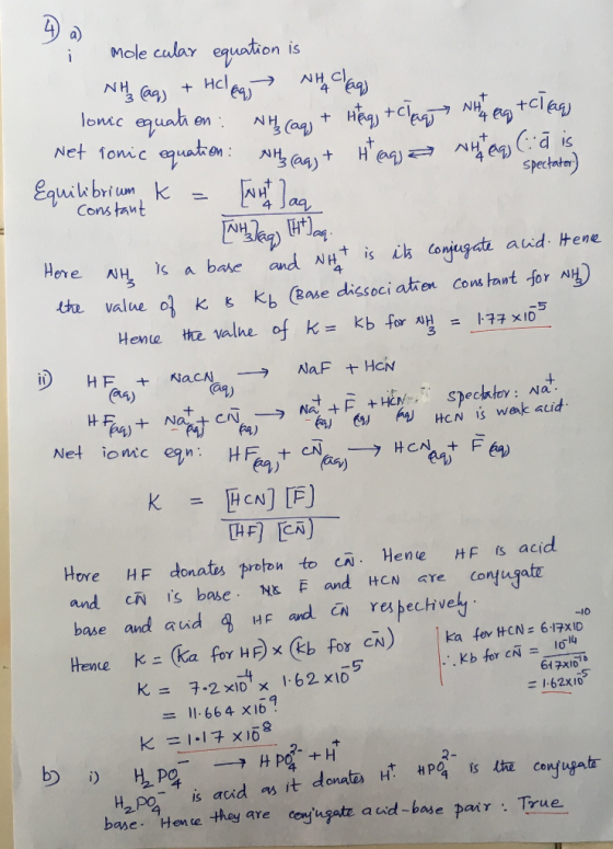 i Mole cular equation is 3 Spectator Cons tant 4 Here 쌜 ìs a bale and t is ik conjugate aud. rene the value o3 k t kb ( -for呦