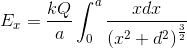 E_{x}=\frac{kQ}{a}\int_{0}^{a}\frac{xdx}{\left (x^{2}+d^{2} \right )^{\frac{3}{2}}}