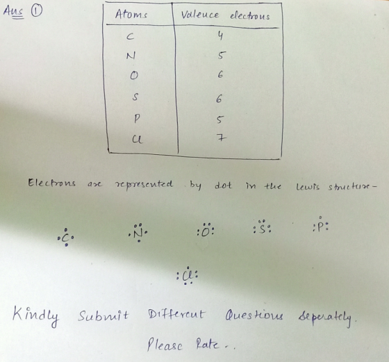 Aus 0 Atoms Valence electrons J is & is it Electrons are represented by dot in the lewis structure- ::: Kindly Submit seperat