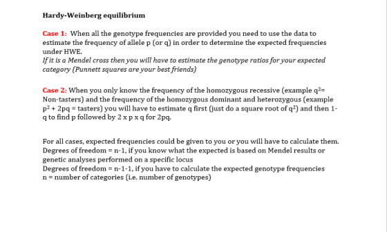 Hardy-Weinberg equilibrium Case 1: When all the genotype frequencies are provided you need to use the data to estimate the fr
