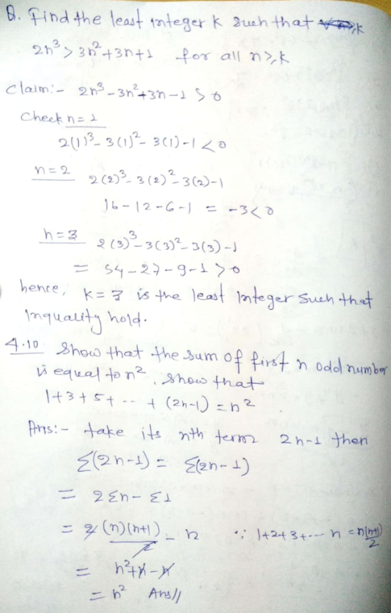 8. Tind the least integer k ush that Cheek ne 2 -12-G hence, leatSush thdt east mteger 410 3hona thast the sum of t n odl um