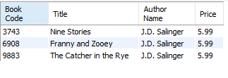 Price Book Code 3743 6908 9883 Title Nine Stories Franny and Zooey The Catcher in the Rye Author Name J.D. Salinger J.D. Sali