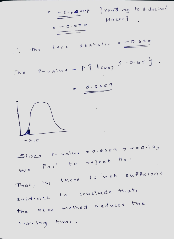 to 3 decimal -0.6495 Grounding placee} 2 -0.65 0 0.650 test statistic the s-o.65} . P { teao) The P-value 0.2609 n -oobs >azo