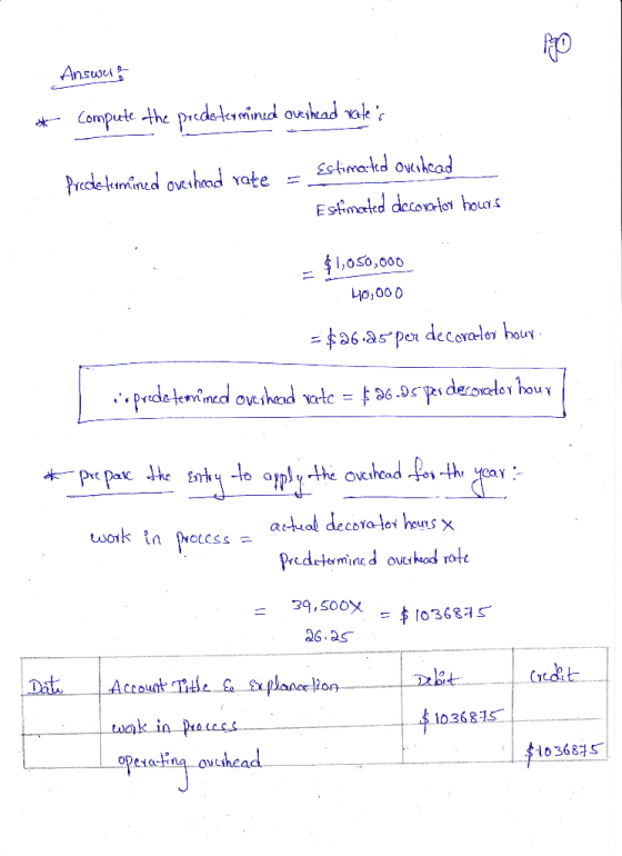 Answng * compute the predetermined overhead rates Predetermined overhead rate - = Estir Estimated overhead Estimated decorat