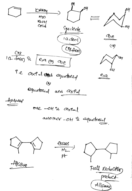 KMnoy 120 оң cold Syndick qie - 12 diol) (cis form 112 form a leia o are l OH pe axial and equatorid eia aquetorid and axed A