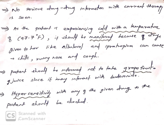 No serious dong-drug inkraction with carrent thosep is Soen. As the patient is exposiencing cold with a temparature of (97.7°