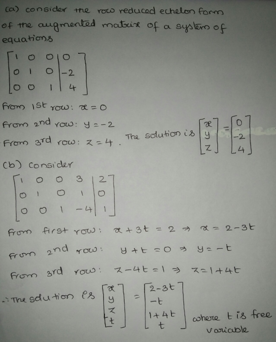 Co) consider tme roto reducod echelon form of the agmented mcbix of equatiom From and Yo: y2 From 3rd row:スー4 Cb) consi der ぺ