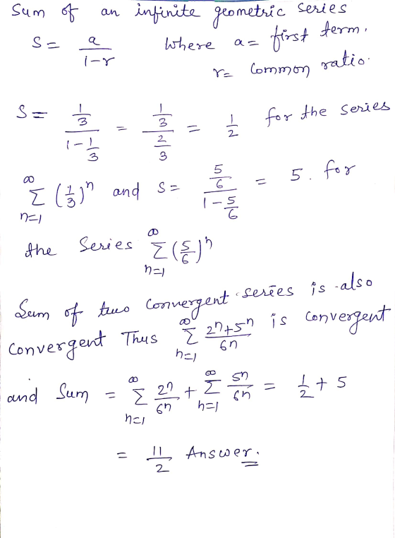 Sum of an infinite Sa a where ar geometric Series first term. ra common ratio ir w/- 3 for the series -اده در این 3 = NI 2 3