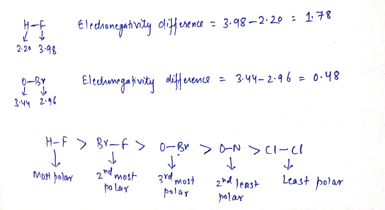 y of Electronegativity difference = 3.98–2:20 = 1.78 2.20 3.98 D-BY Electronegativity difference - 3.44-2.96 = 0.48 L 3.44 2.