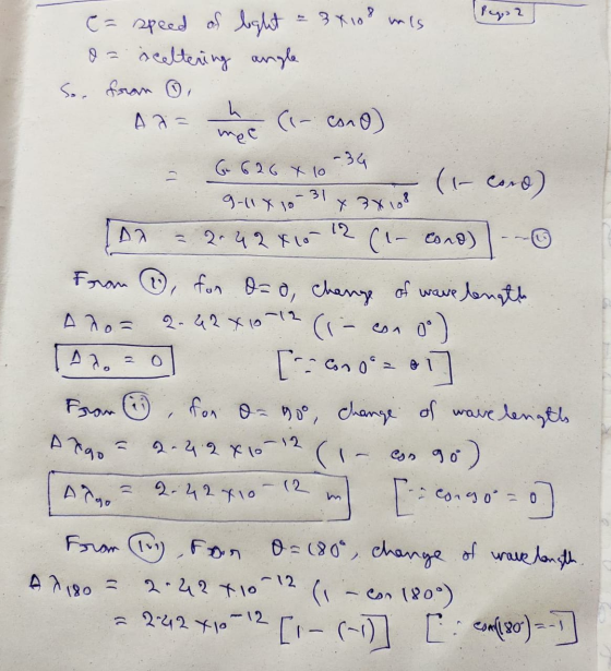 31 x 3x108 2.2.2 x 10-12 222 to 12 2:42 X10-12 3x10? mis Peg-2 e= speed of light o = sceltering angle So from ①, h (1- cond)