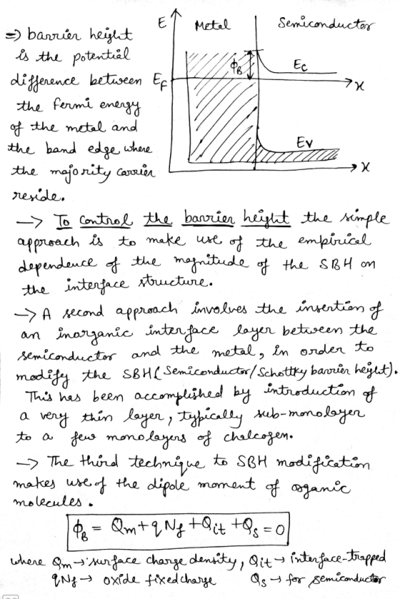 E Metal Ec 74 Ev →X Semiconductor =) barrier height is the potential difference between Ep the fermi energy of the metal and
