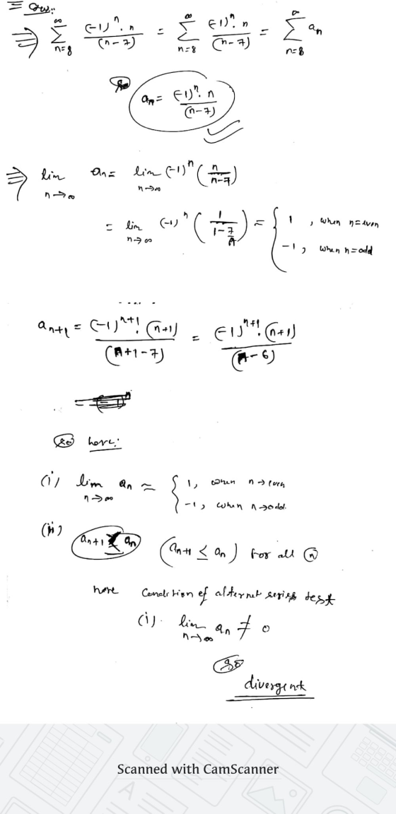 GU?. E1). n (n-7) an (^-7) swa 1:8 re Op = fun (1-7) lim an= lim com CD n10 lin درا) when na von ( 1-7 When n=odd ante = (-