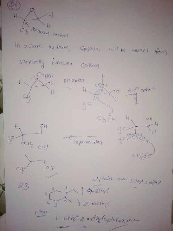 26 OH IK CH₂ Hindered Hinder Carban In acid medium Epzude will be opened houn storically Stencally hindered Carbon ... OHO H