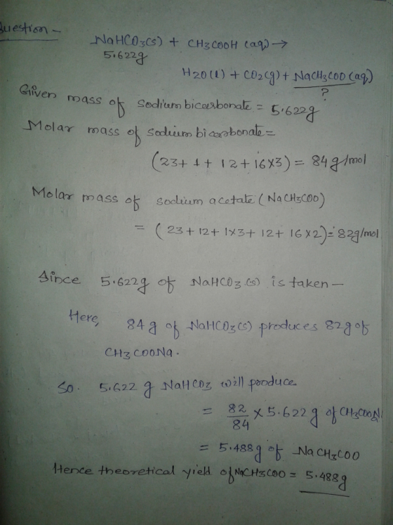 uesisn 5.6229 iven mass oy Sodiurn bicasbonale - 5 622 .Molaγ mass ok sodium biarabonale ere 84 aNaHCDz(o) produces 22aob 84