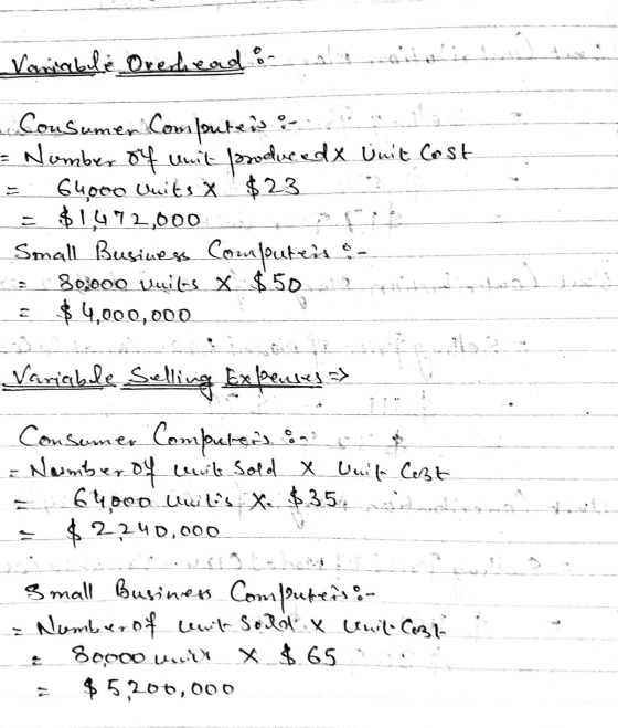 Variable Overhead - Consumer Combouteis : = Number of unit Isoducedy Unit Cost = 64000 units & $23 = $1,472,000 ft Small Busi