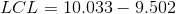 LCL =10.033-9.502