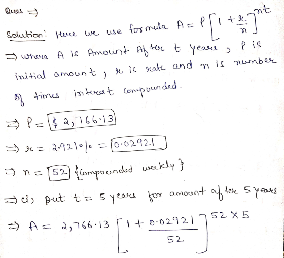 Ques nt el ti Solution. Here we use for mula formula A=P P is =) where A is Amount After t years, initial amount re is rate a