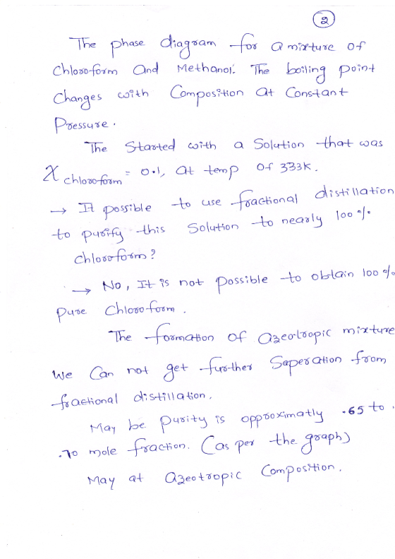The phase dhagsamfo mrture chloso-form and Methanol. The boing point Changes coth Lomposition at Constant Poessuse The Staste