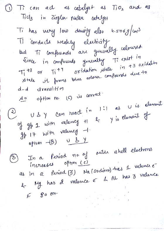 o Ti can act as catalyst as Tio, and as Ticlz in Ziegler- Natta catalyst Ti has very low density also 4.506g/cm3 Ti Conducts