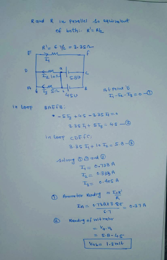 Rand R in parallel so equivalent of both R = Rk R = 6.7/2 = 3.352 SU 450 in loop SR Atpolut I-F2 -Iz=00 BAEFB: -55 +4.5 -3.3