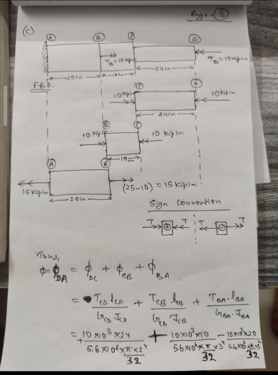 ge (3) To = 25 kipit 10 kapin 24in. -2014 a lotul 10 kibin 2uin PO KLI 10 kipin 15 kilink 10) = 15 kipin. Sign convention - 2