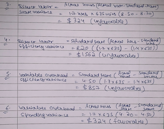 3- Dilect labor | leate variance Achal hous (Acoral rate-Standard rate) 1.7 es x635 units (8. So- 8.20) $324 cunfaverable) )