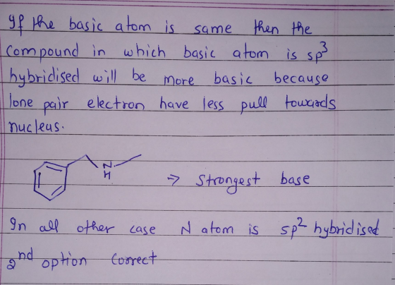 same of the basic atom is then the Compound in which basic atom is sp hybridised will be more basic because lone pair electro