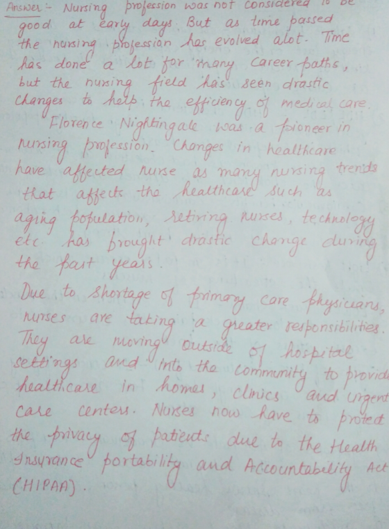 AnsdeNursing projecsion a not consideedb But as tme passed good at eary the nursing, plojess inhas evolved alot. Tme has done