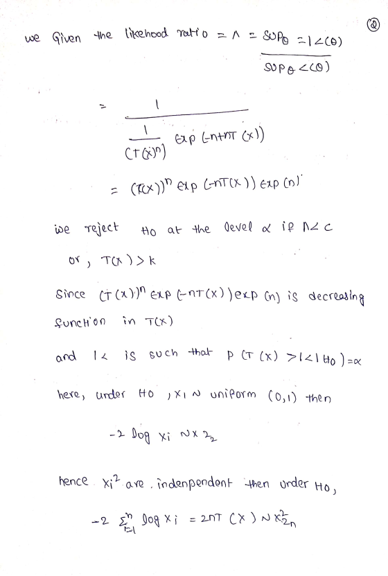 Guon the like hood ratio = 1 = SUPO zleco supo eco) I tip Lintnt (x)) Crain) = (RCX))Exp CNTCX )) Exp (n ) we reject to at t