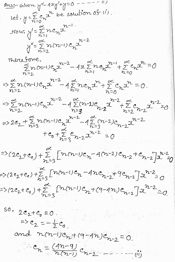 (1) Ans: Given yu-axyty=0 solution of 1). let, yeah ท be << -| d. Enent Now, -| X 1-2 H - 2 (ก-1) 72 x Therefore, Zn(n-l), n