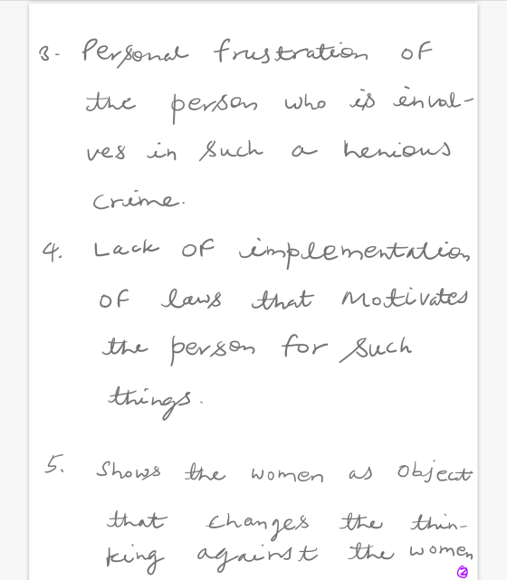3. Personal frustration of the person who is inval- ves in such henious crene. 4 OF Lack of implementation laws that motivate