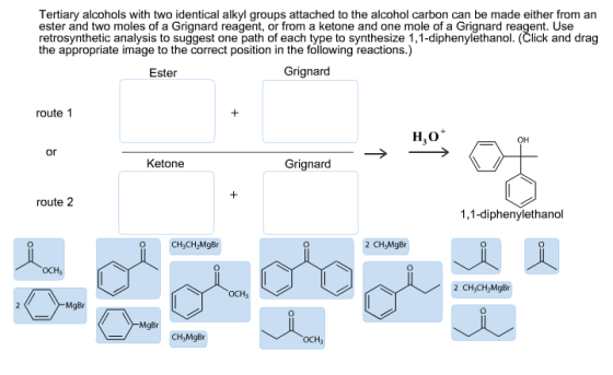 Image for Tertiary alcohols with two identical alkyl groups attached to the alcohol carbon can be made either from a
