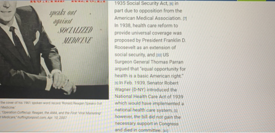 speaks out against SOOIMIZI MEDIONZ 1935 Social Security Act, 16 in part due to opposition from the American Medical Associat