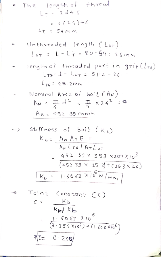The thread length of 2 dt G LT - 2(24)to LT = 54mm Unthreaded length (Lut) Lur = L-Lt = 80-84:26mm length of threaded part in