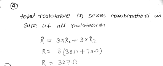 total respotemre in seves combination us Sum of all resistantes R = 3x R₂ + 3xR2 RP 3 (389 +701) R = 3272