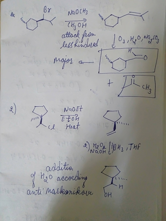 Br ☆ hm NaOCH3 CH₂OH attack from less hindered Jog, khao, wa rang H. maior t Jinche مگر Nao Et Etoh Heat H2 Og NaOH [)0 Hz ,