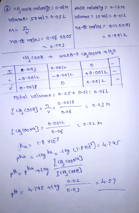 © H, cooH: Molarity 20-06M volumea som1 = 0.052 M2 Nach molarity 0.12 M volume = coma o olk no ob molts 0-12 Xool -o-0012 no