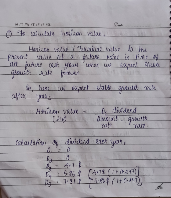M/T/W/T/F /S /SU Date... - to calculate horison value, - Horizon value / terminal value is the present value at a future poin