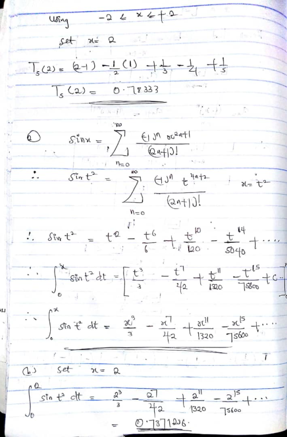 using -2 £ x L 2 J set da Ts (2) = (2-1) 1 (1) + + - ₂ + + Ts (2) = 0.78333 o sinn - 7 Ei un senti Eijn ocantl Quf|3! Sint =