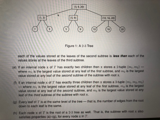 (3, 9,20) (1, 3) (5,9) (10, 16, 20) 3 10 16 Figure 1: A 2-3 Tree each of the values stored at the leaves of the second subtre